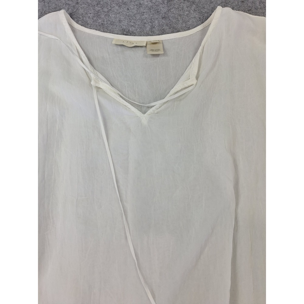 J. Jill Womens Ivory Rayon Crinkle V-Neck Tie Blouse Double Layer Hem LP - Picture 2 of 5